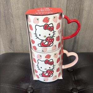 New Blue Sky Clayworks Hello Kitty 2 Piece Strawberry Ceramic Coffee Mug Set